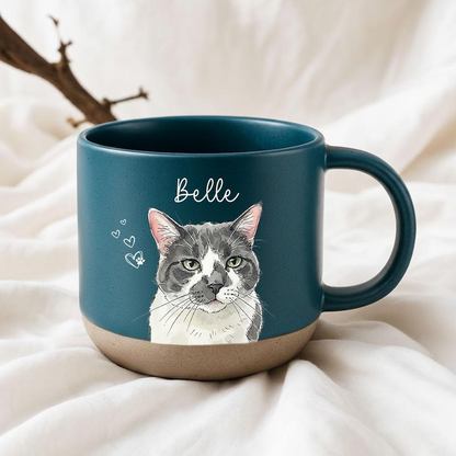 Personalized Hand Drawn Photo Pet Pottery Mug - Memorial Gift For Cat Dog Lovers