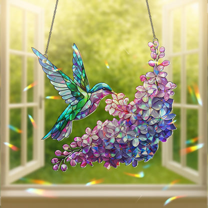 Holographic Hummingbird Suncatcher: Lilac Window Decor Rainbow Maker