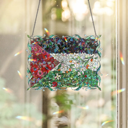 Floral Palestinian Flag Holographic Acrylic Suncatcher: Palestinian Window hanging