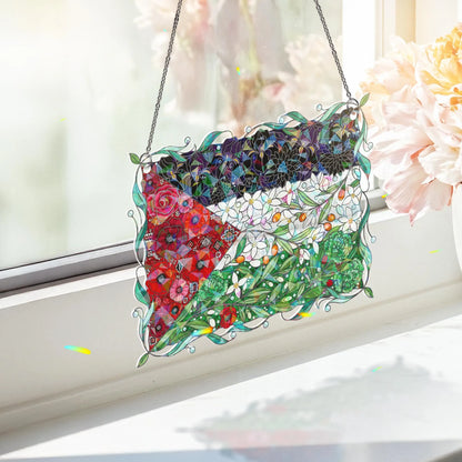 Floral Palestinian Flag Holographic Acrylic Suncatcher: Palestinian Window hanging