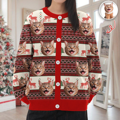 Custom Cat Photo Ugly Cardigan For Cat Lovers