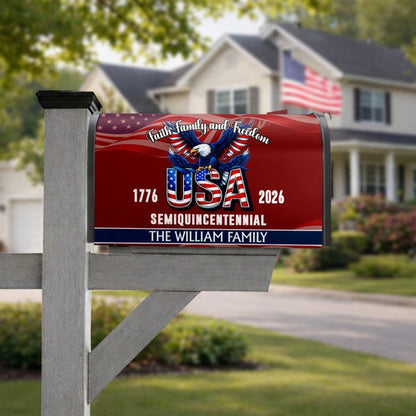Custom Name Faith, Family & Freedom America 250 Years Patriotic Mailbox Cover