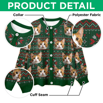 Custom Cat Photo Ugly Cardigan For Cat Lovers
