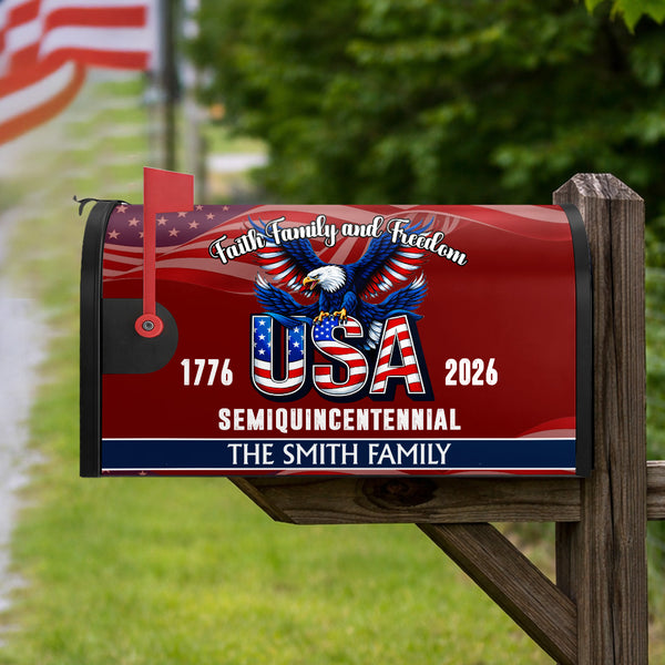 Custom Name Faith, Family & Freedom America 250 Years Patriotic Mailbox Cover