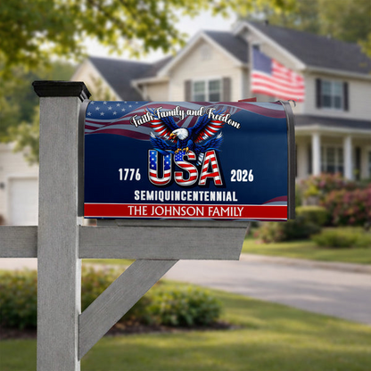 Custom Name Faith, Family & Freedom America 250 Years Patriotic Mailbox Cover