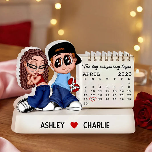Y2K Couple The Day Our Story Began Couple Anniversary Calendar - Personalized Acrylic Block Plaque