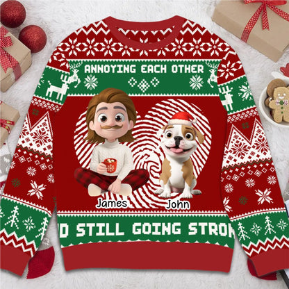 The man and his dog Annoying each other and still going strong - Personalized Christmas Ugly Sweater