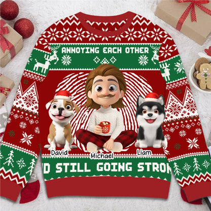 The man and his dog Annoying each other and still going strong - Personalized Christmas Ugly Sweater