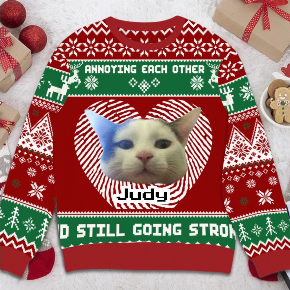 Annoying each other and still going strong - Personalized Christmas Ugly Sweater [ Photo Version ]