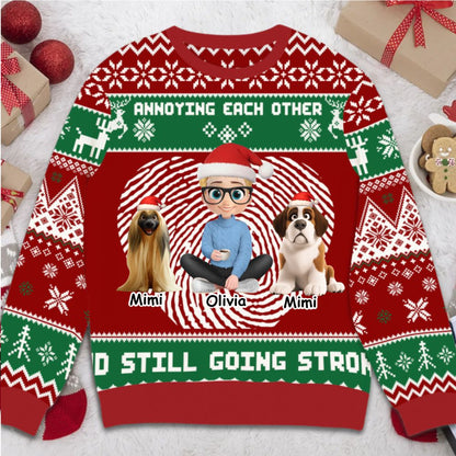 The girl and her dog Annoying each other and still going strong - Personalized Christmas Ugly Sweater