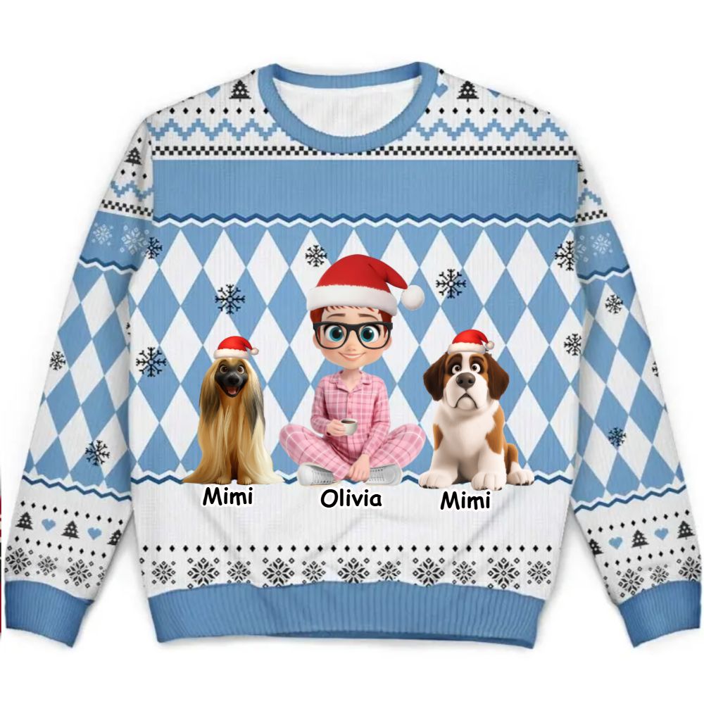 The girl and her dog  - Personalized Christmas Ugly Sweater [ VERSION 4]