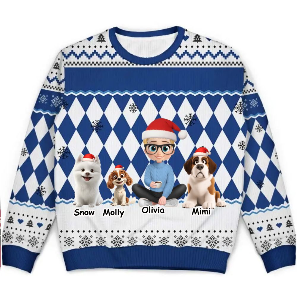 The girl and her dog  - Personalized Christmas Ugly Sweater [ VERSION 4]