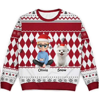 The girl and her dog  - Personalized Christmas Ugly Sweater [ VERSION 5]
