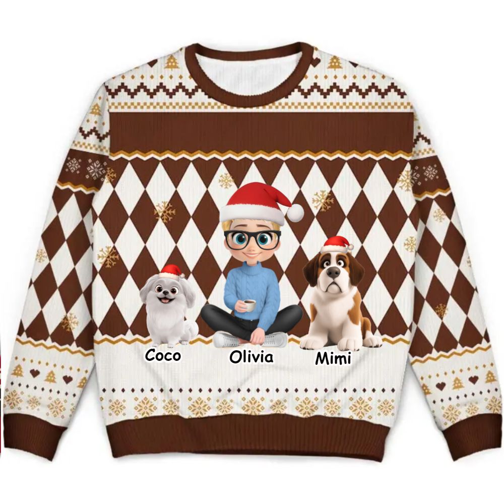 The girl and her dog  - Personalized Christmas Ugly Sweater [ VERSION 5]
