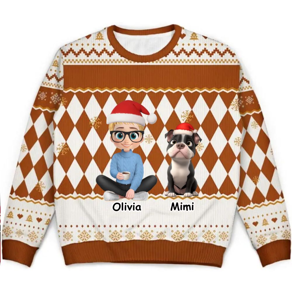 The girl and her dog  - Personalized Christmas Ugly Sweater [ VERSION 5]