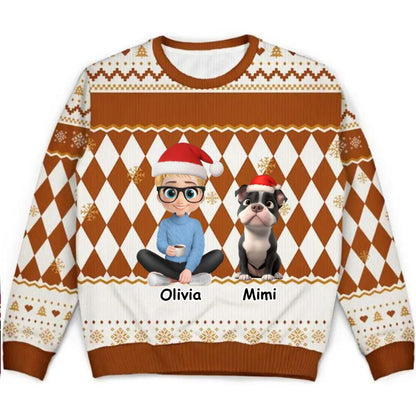 The girl and her dog  - Personalized Christmas Ugly Sweater [ VERSION 5]