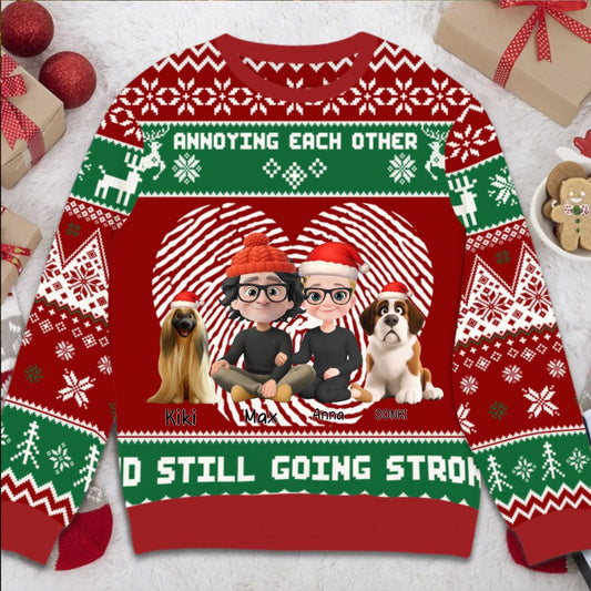 We are annoying each other and still going strong - Personalized Christmas Ugly Sweater-DOG VERSION