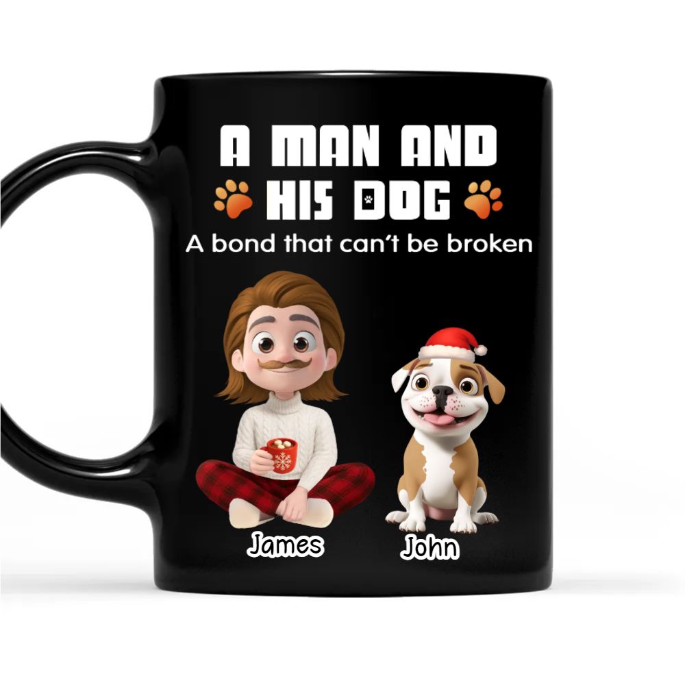 Human And Their Dog Cartoon Christmas - Personalized Custom Coffee Mug