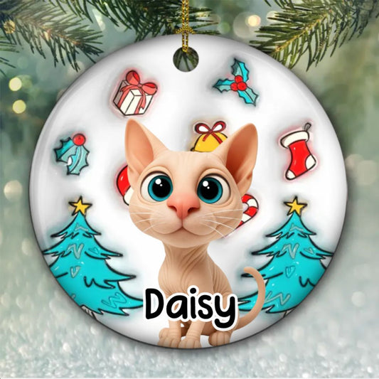 Santa Is Coming - Cat Personalized Custom 3D Inflated Effect Ceramic Ornament