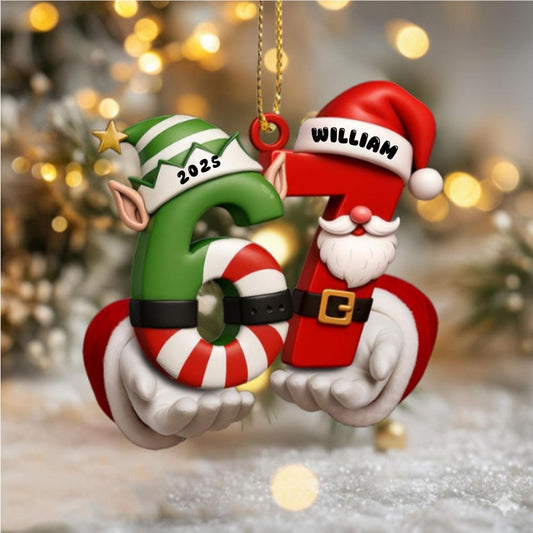 Personalized 67 Ornament, Funny Six Seven 2D Flat Ornament, Christmas Santa 67 Ornament, Six Seven Ornament, Gen Alpha Teenager Ornament