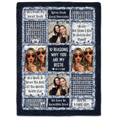 Custom Photo “10 Reasons Why You Are My Bestie” Blanket – Personalized Fleece & Sherpa Blanket