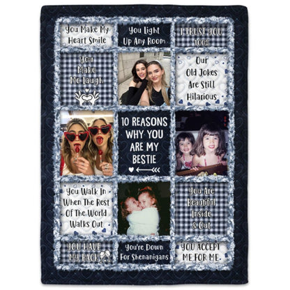 Custom Photo “10 Reasons Why You Are My Bestie” Blanket – Personalized Fleece & Sherpa Blanket