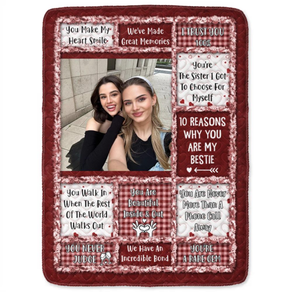 Custom Photo “10 Reasons Why You Are My Bestie” Blanket – Personalized Fleece & Sherpa Blanket