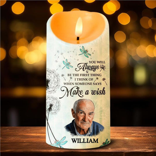 Custom Photo Memorial LED Candle – Personalized Dandelion “Make A Wish” Flameless Candle Keepsake