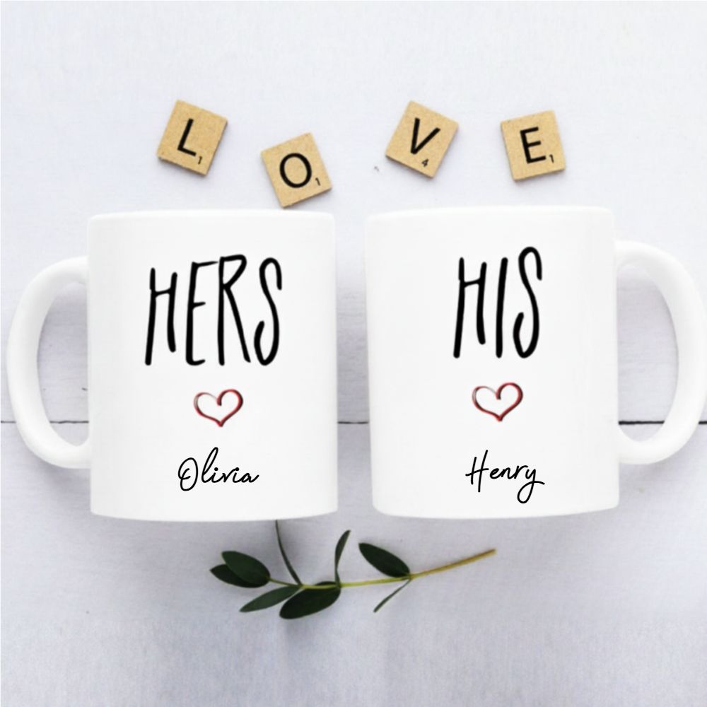Personalized His & Hers Couple Mugs – Custom Name Mug Set for Valentine’s Day, Anniversaries, and Couples