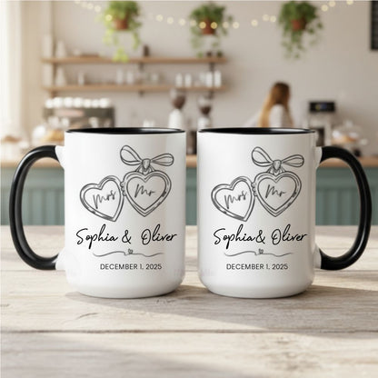 Personalized Mr & Mrs Engagement Mug – Custom Heart Locket Couple Gift for Bridal & Wedding Celebrations