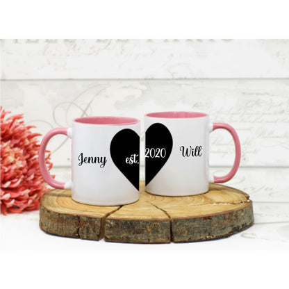 Personalized Heart Couple Mug – Romantic Gift for Boyfriend or Girlfriend - For Valentine, Wedding or Anniversary Day