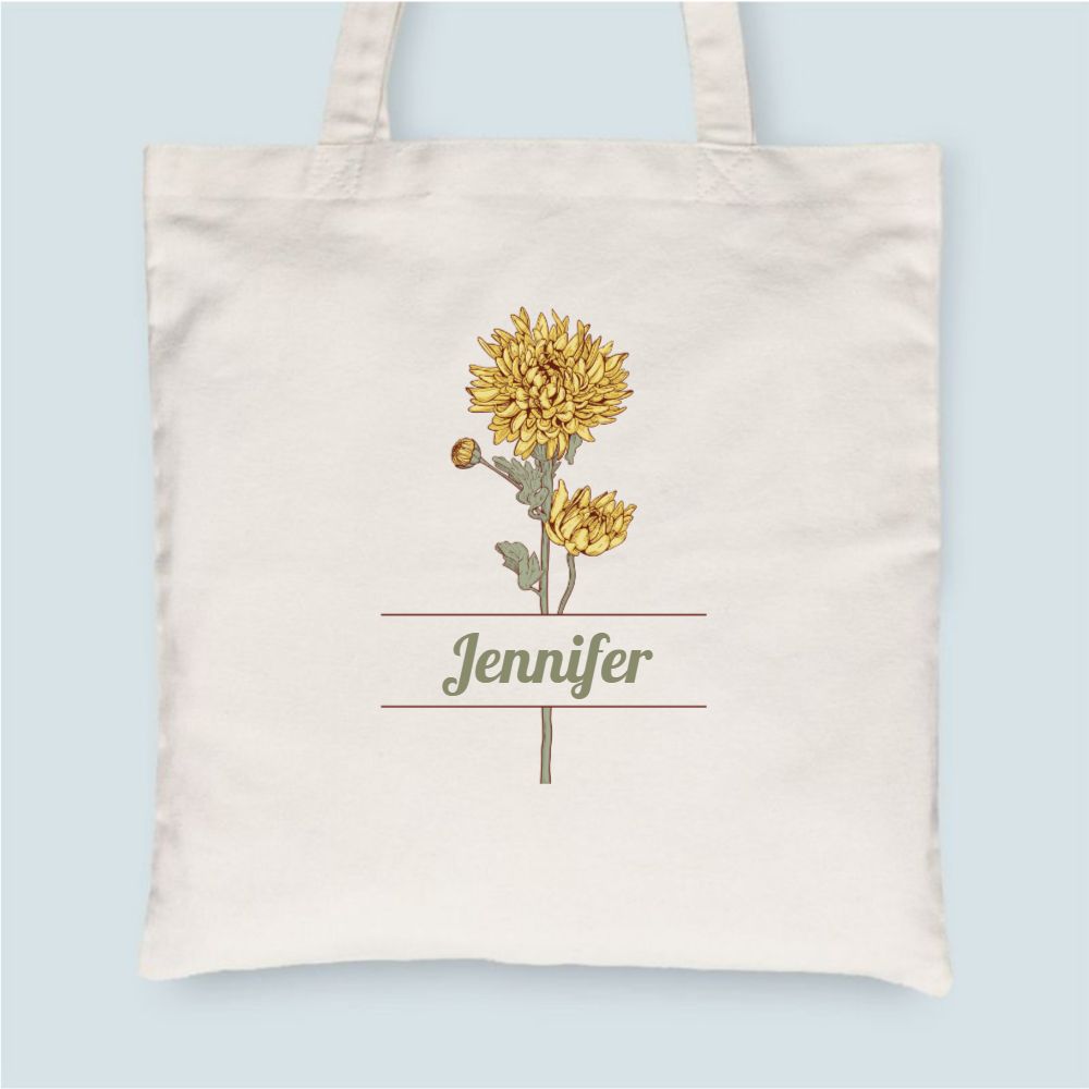 Personalized Birth Month Flower Personalized Tote Bag