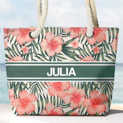 Custom Name Floral Pattern - Personalized Beach Bag