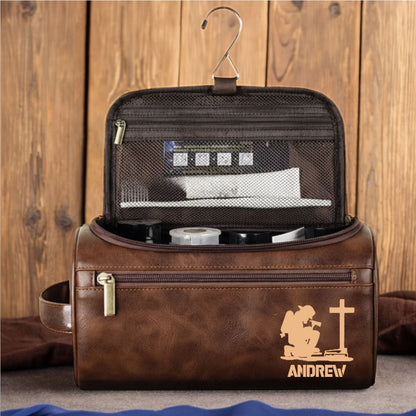 Personalized Firefighter Leather Dopp Kit – Custom Name Toiletry Bag for Firemen