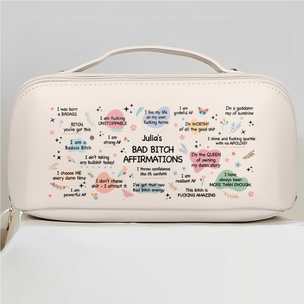 Bad Bi*ch Affirmation - Personalized Leather Makeup Bag