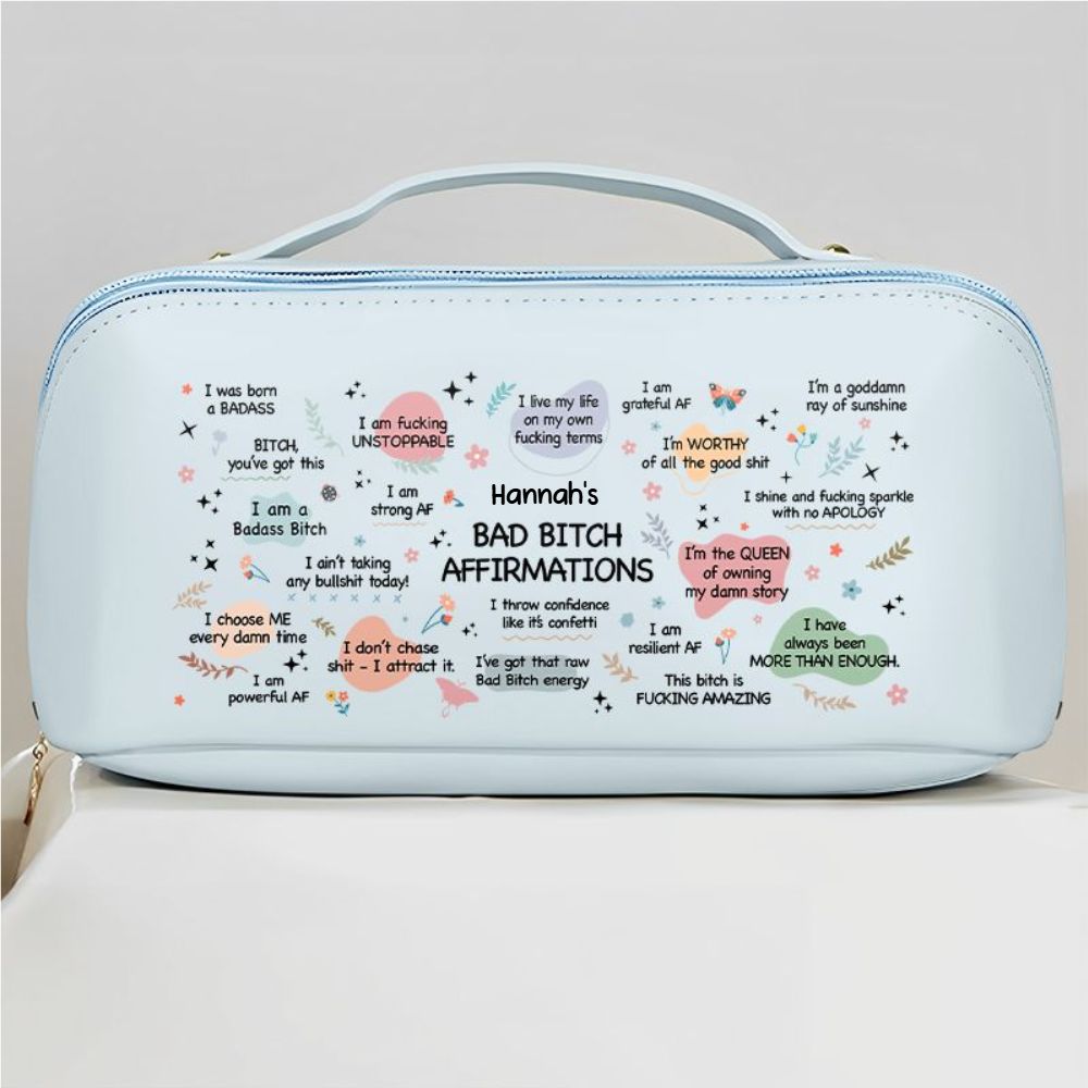 Bad Bi*ch Affirmation - Personalized Leather Makeup Bag