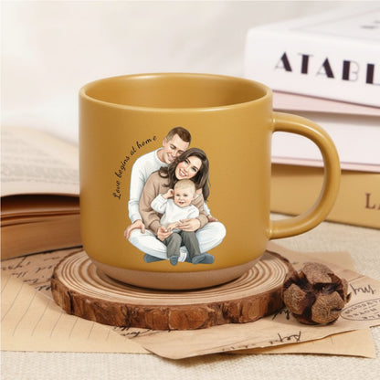 Personalized Warm & Artistic Watercolor Portrait Pottery Mug – Meaningful Gift for Couples & Family
