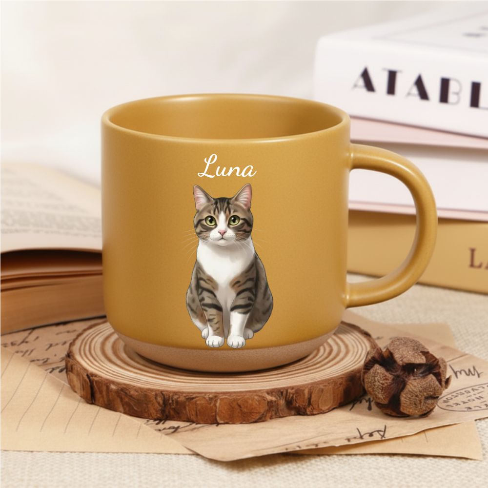 Personalized Cartoon Pet Pottery Mug – Cute Custom Photo Gift for Dog Lovers, Cat Lovers