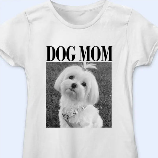 Custom Photo Dog Mom Dog Dad Grayscale Vintage - Personalized Woman T Shirt