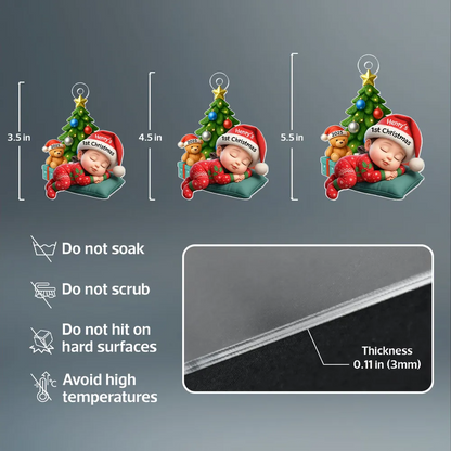 Sleeping Baby in Christmas Pajama Personalized Acrylic Ornament, Baby's 1st Christmas