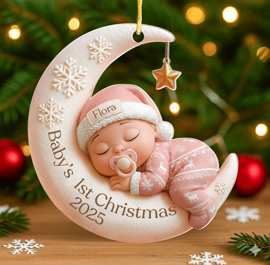 Baby’s First Christmas Ornament - Custom Moon Acrylic Keepsake, Personalized Newborn Gift, Unique Holiday Decoration - Gift Christmas 2025 - Personalized Acrylic Custom Shape Ornament 3sz