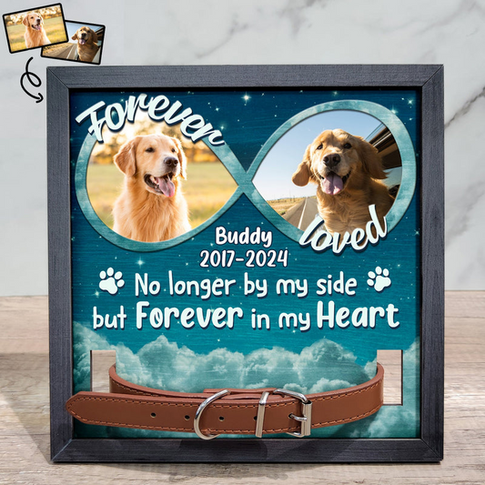 Custom Photo “Forever In My Heart” Pet Memorial Frame – Personalized Pet Loss Sign with Collar Holder | Sympathy Gift for Dog Owners & Cat Lovers
