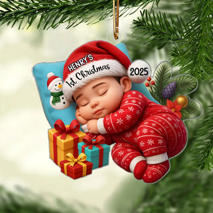 Sleeping Baby in Christmas Cheer Personalized Acrylic Ornament, Baby's 1st Christmas Keepsake, Baby Gift from Grandparents