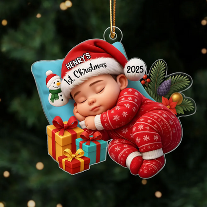 Sleeping Baby in Christmas Cheer Personalized Acrylic Ornament, Baby's 1st Christmas Keepsake, Baby Gift from Grandparents