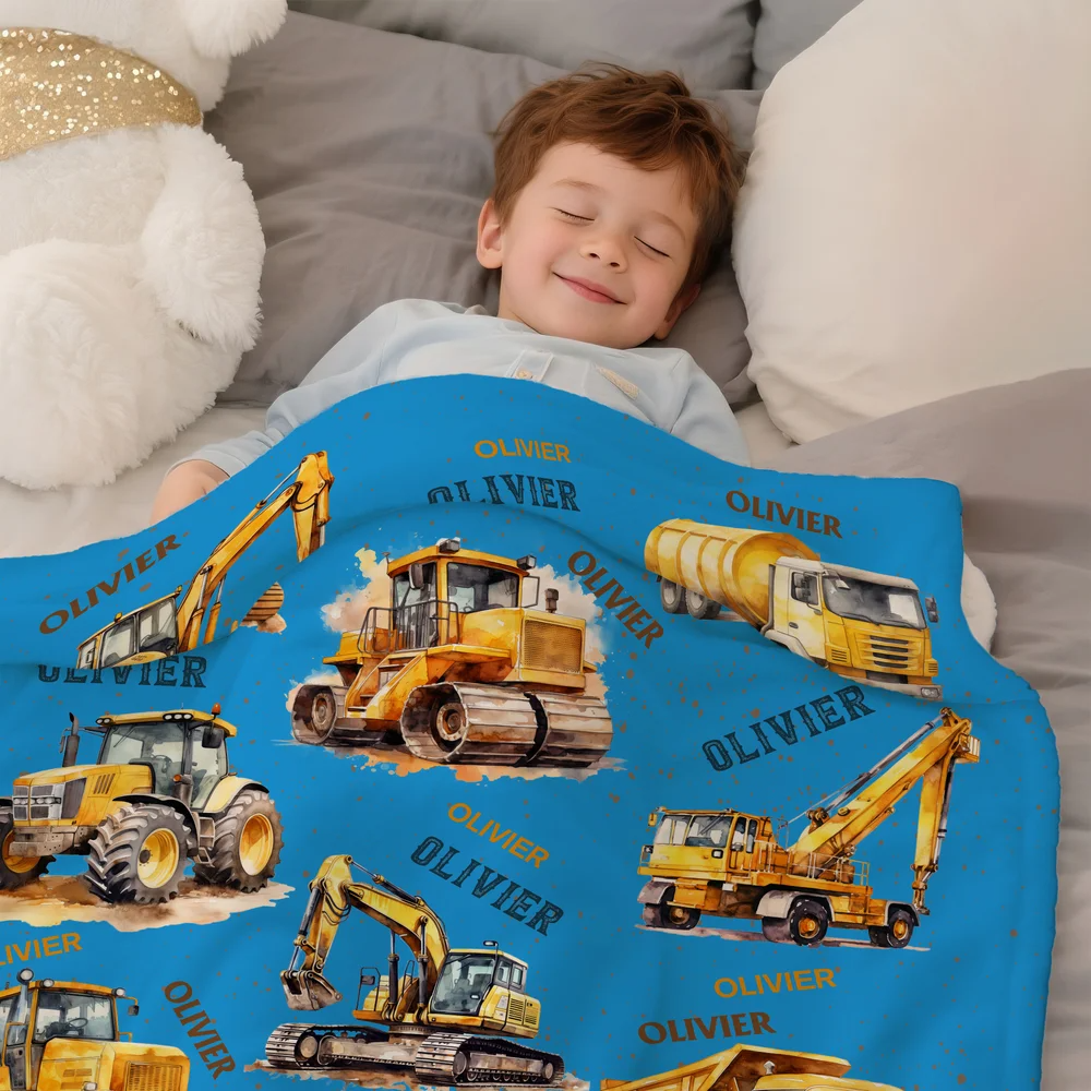 Personalised Construction Lorrys Soft Throw Blanket with Name Home Decor Birthday Gift for Boys Lorry Lovers