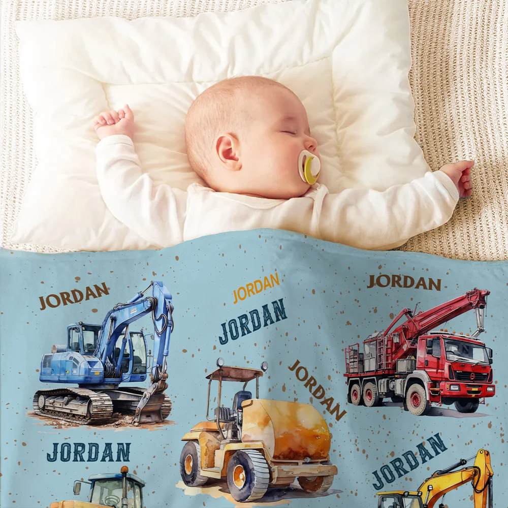Personalised Construction Lorrys Soft Throw Blanket with Name Home Decor Birthday Gift for Boys Lorry Lovers