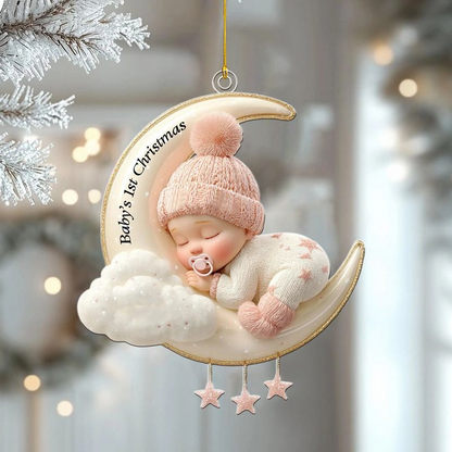 Custom Baby's First Christmas Ornament, Moon Acrylic Keepsake