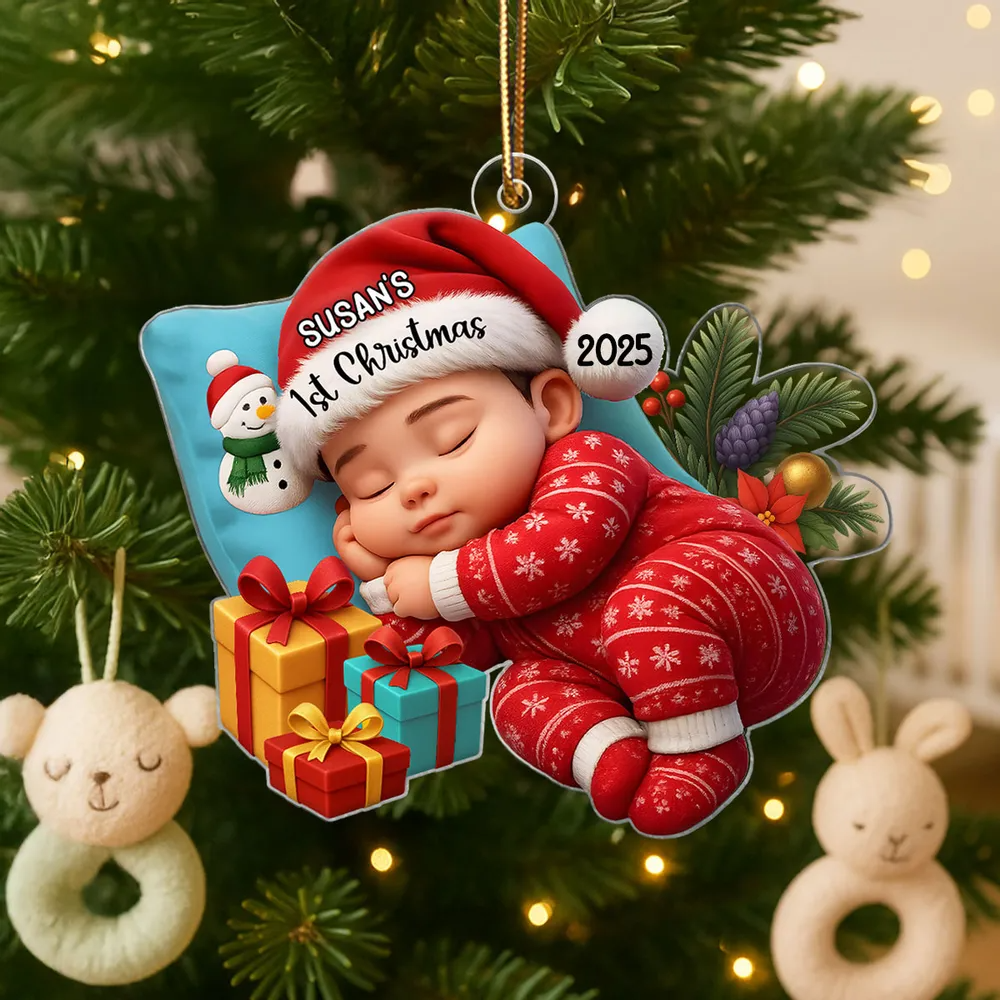 Sleeping Baby in Christmas Cheer Personalized Acrylic Ornament, Baby's 1st Christmas Keepsake, Baby Gift from Grandparents