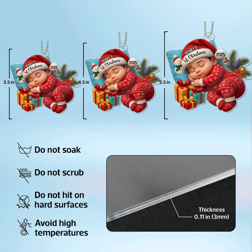 Sleeping Baby in Christmas Cheer Personalized Acrylic Ornament, Baby's 1st Christmas Keepsake, Baby Gift from Grandparents