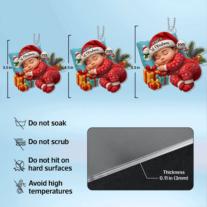 Sleeping Baby in Christmas Cheer Personalized Acrylic Ornament, Baby's 1st Christmas Keepsake, Baby Gift from Grandparents